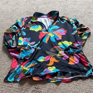 Tribal Women's Black Multi-Color Floral Quarter-Zip Top